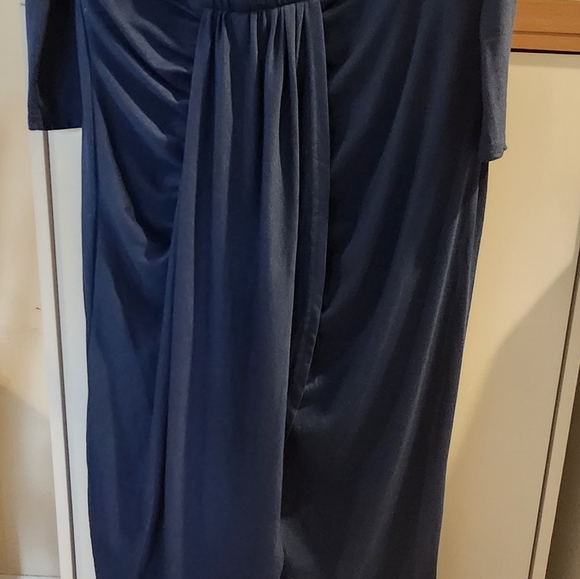 NWT- Size XL- PRETTYGARDEN Blue Ruched Midi Dress,Long Sleeve with Draped Front - Picture 9 of 16
